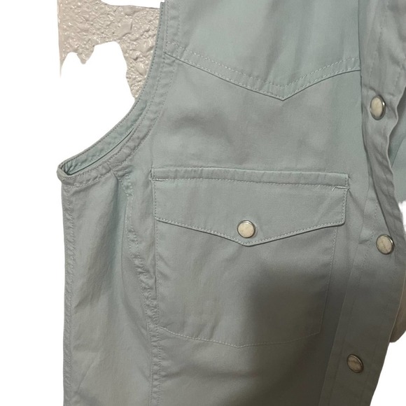 Carhartt Marble Button Down Light Blue Sleeveless Polo - Picture 3 of 8